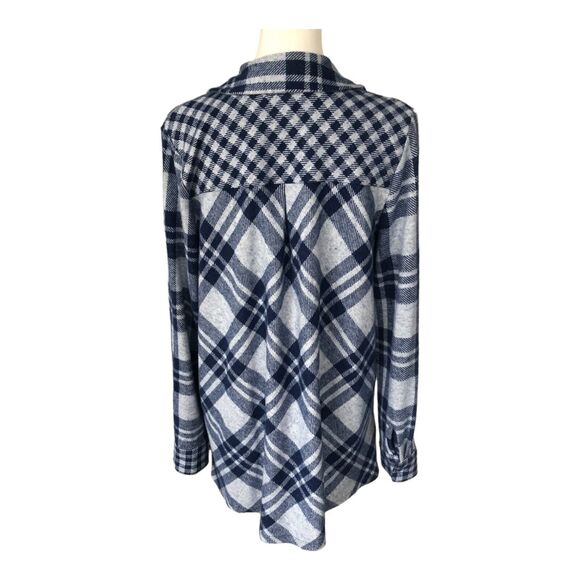 Soft Surroundings Plaid Oversized Long Line Super Soft Navy Gray Shacket Top Med - Picture 5 of 12